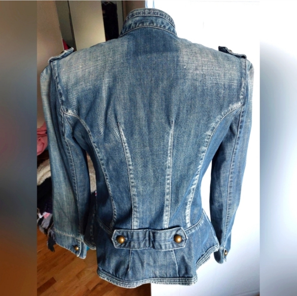 Vintage Military Inspired Denim Croped Jacket - Picture 4 of 6